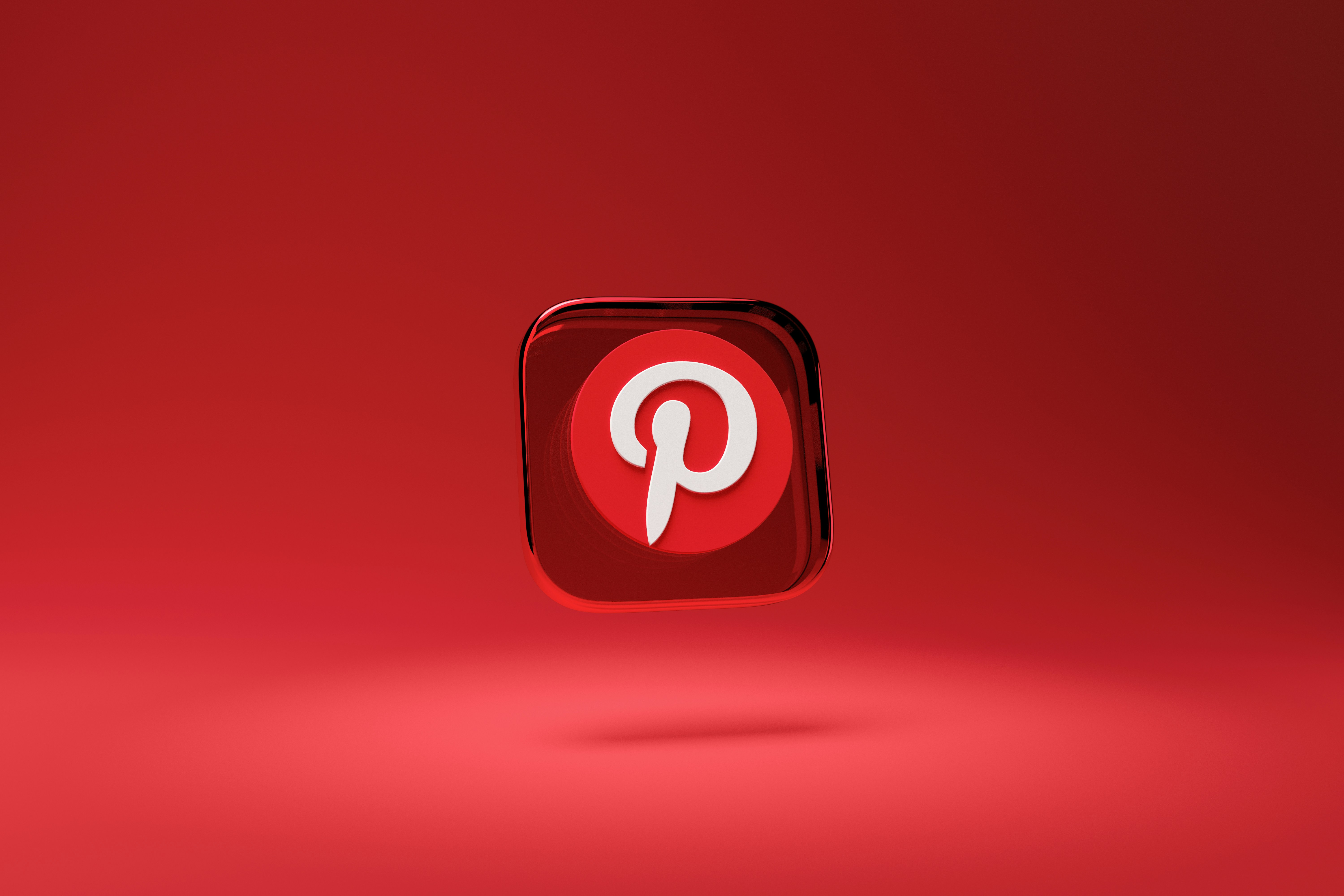 Pinterest logo icon on red background with shadow effect